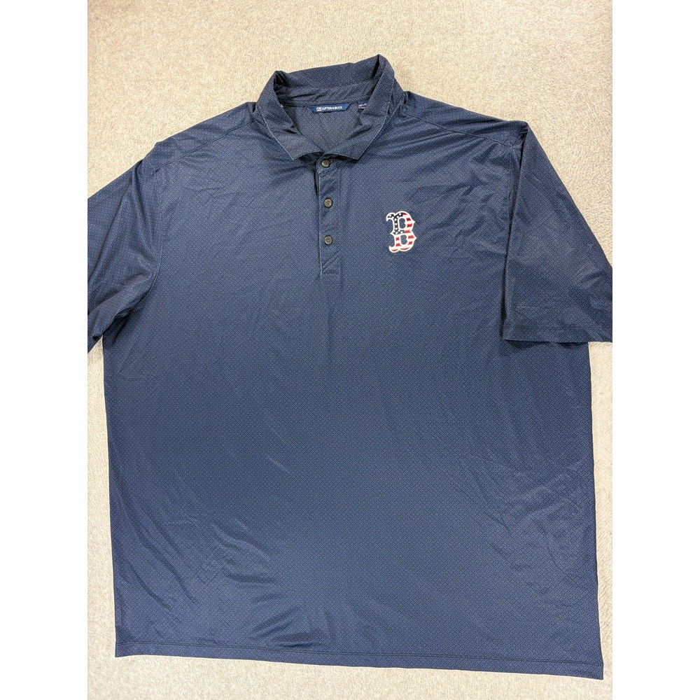 Boston Red Sox Stitched Logo USA Performance Polo Shirt (Men's 4XL) Tall - Blue